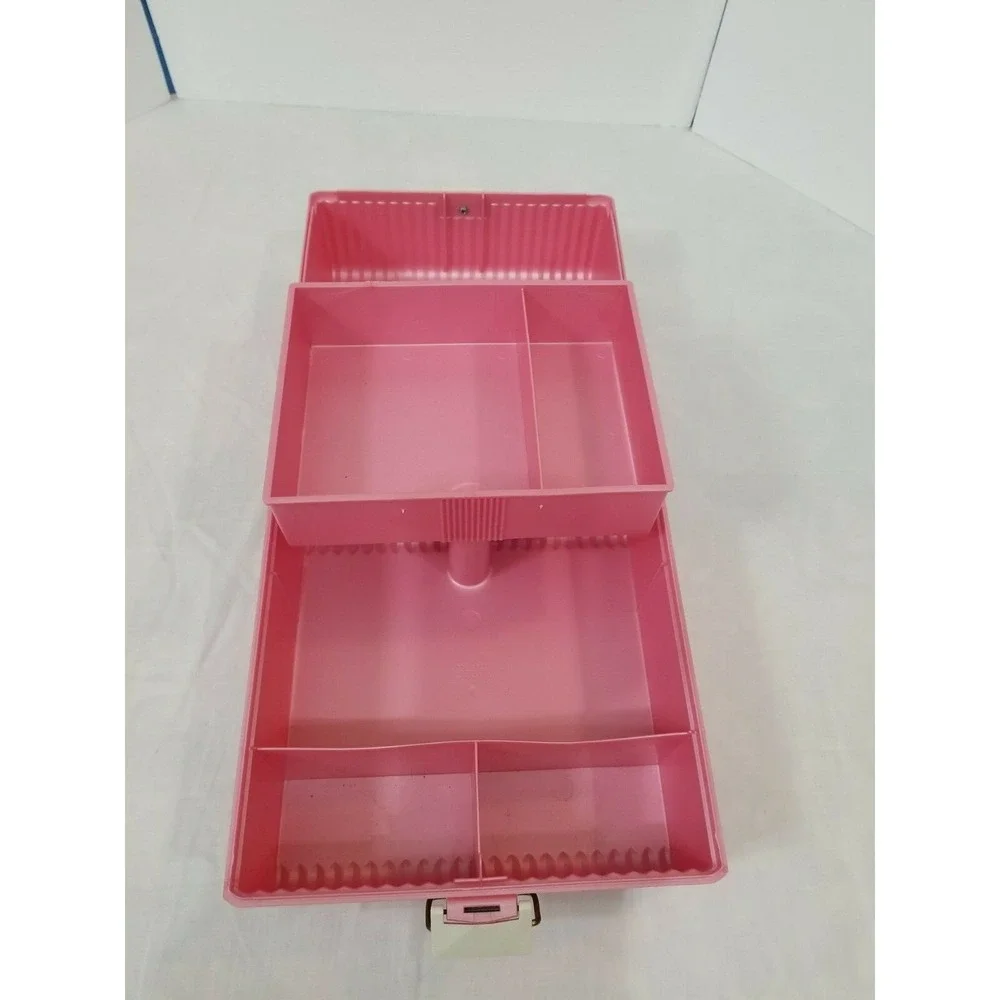 Vintage Sassaby Pink Make Up Storage Train Case  Jewelry Box Organizer Crafts